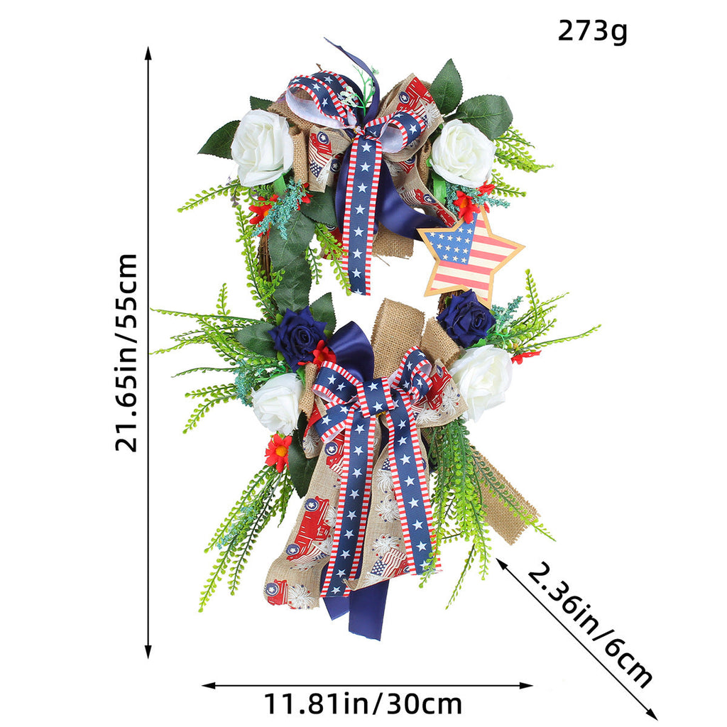 Ghirlanda unisex con pompon patriottico per porta d'ingresso e decorazioni a stella