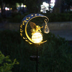Lampada da giardino solare decorativa a forma di mezzaluna con sfera di cristallo sospesa e farfalla
