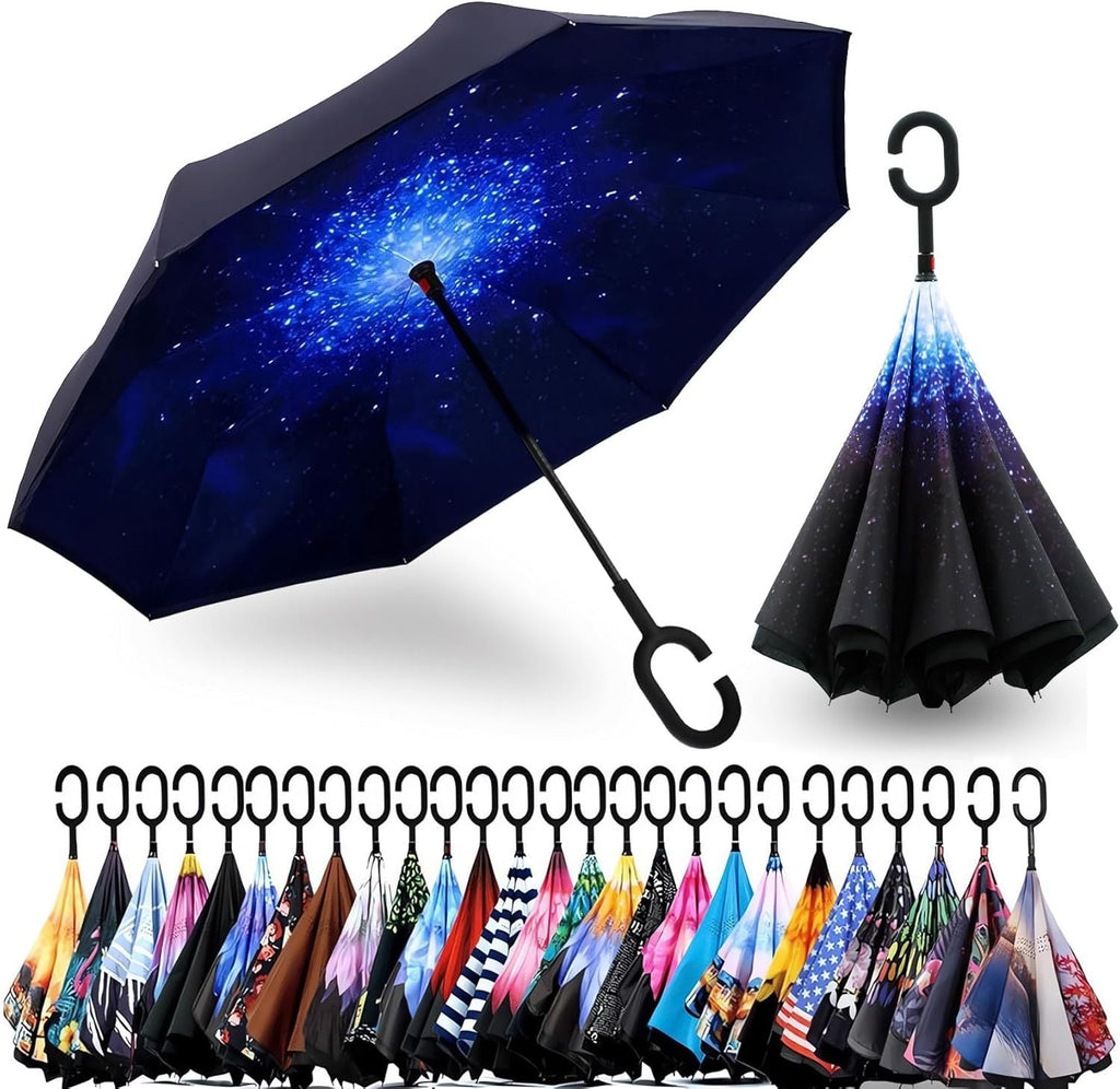 Ombrello automatico da donna con elegante manico a C