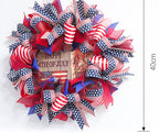 Ghirlanda unisex in tessuto americano patriottico e porta in legno con fiocchi in nastro