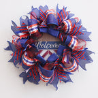 Ghirlanda unisex in tessuto americano patriottico e porta in legno con fiocchi in nastro