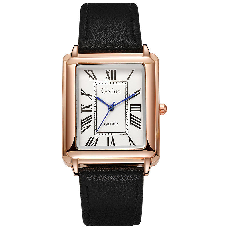 Orologio elegante rettangolare in pelle con quadrante romano vintage