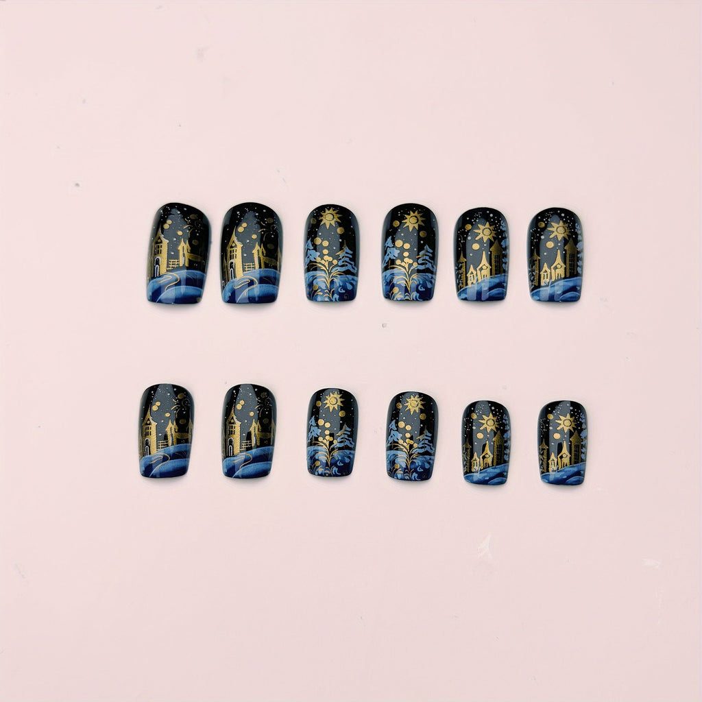 Nail art con scena invernale festosa