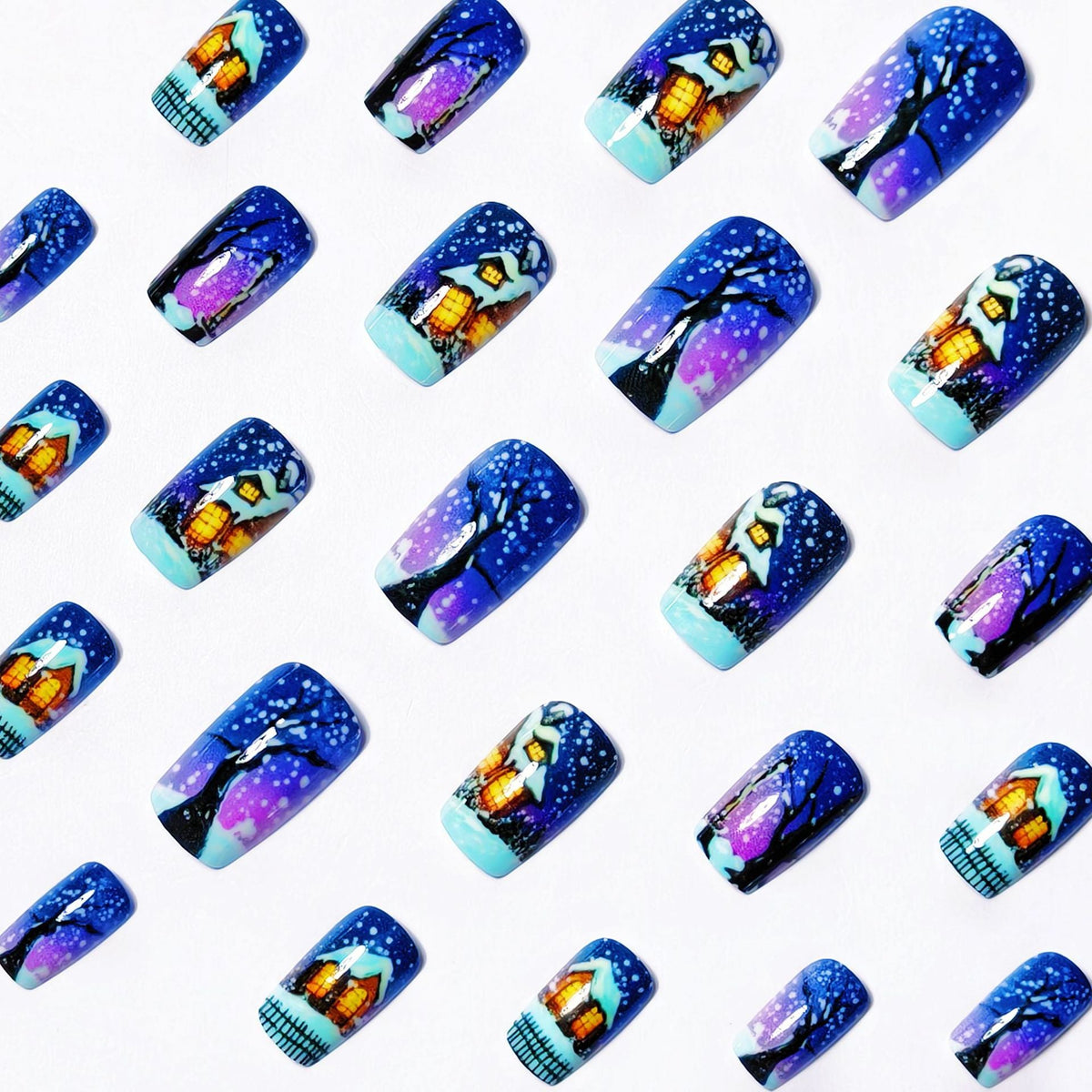 Nail art artistica con scena invernale