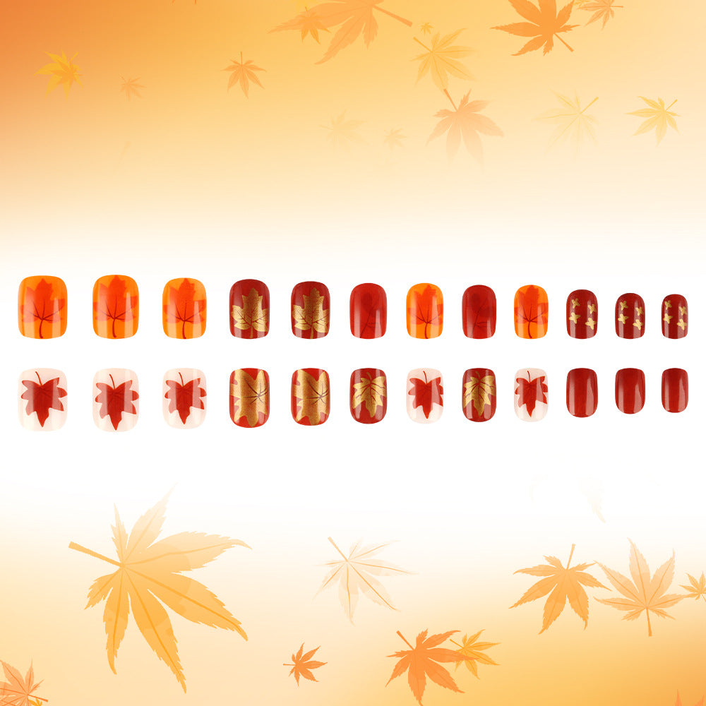 Nail art in gel con motivo foglia autunnale