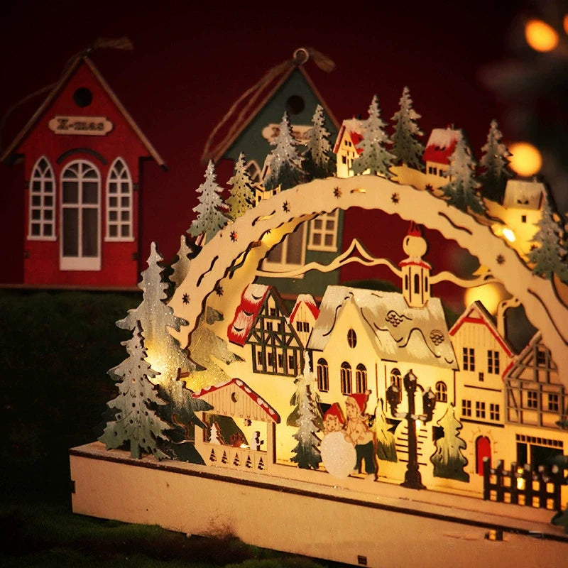 Decorazione del villaggio di Natale a LED in legno