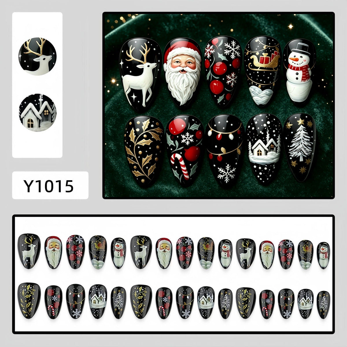 Set per unghie artificiali festive con motivi natalizi