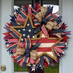 Ghirlanda unisex per porta nan more patriottica con design a stella, realizzata in legno e nastri di iuta