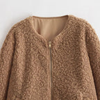 Giacca da donna in pile Teddy con cerniera frontale e tasche