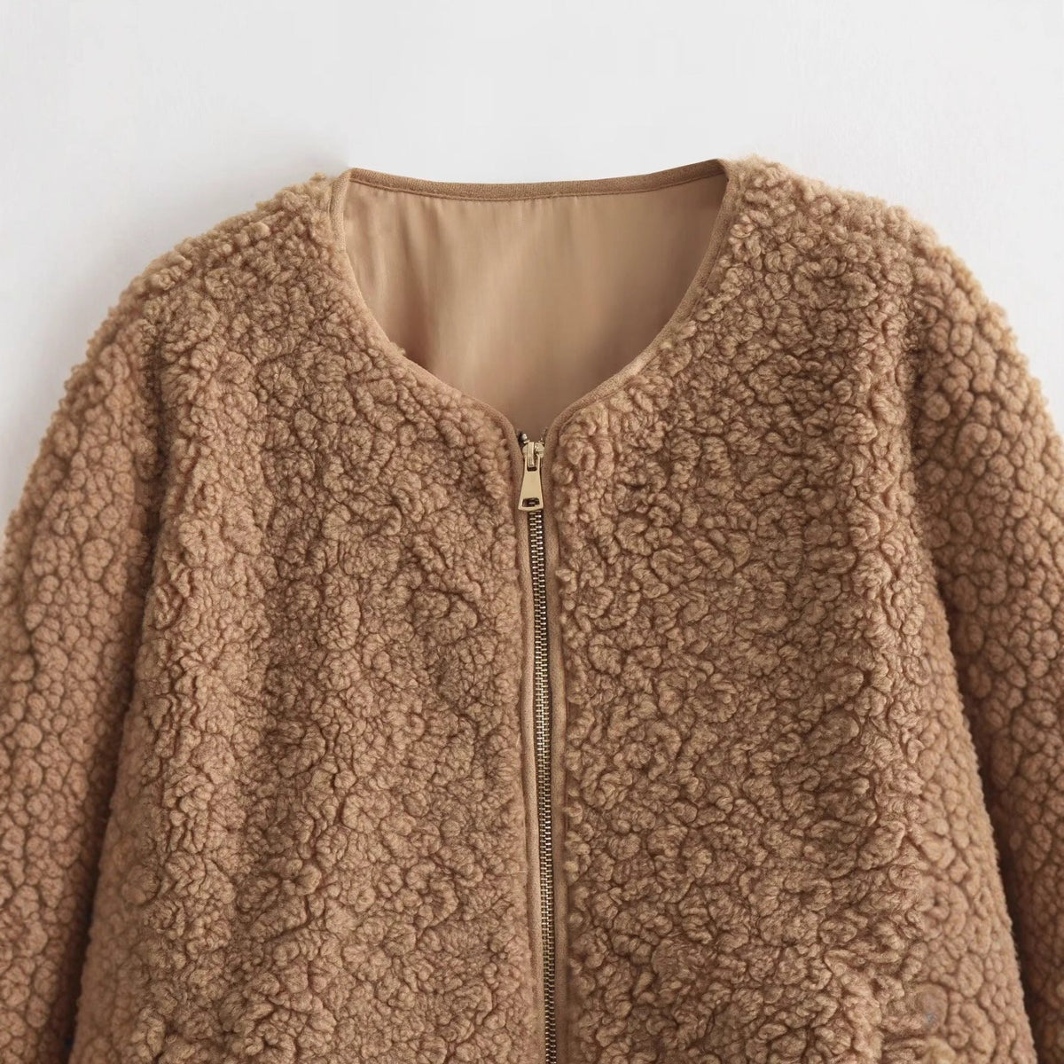 Giacca da donna in pile Teddy con cerniera frontale e tasche