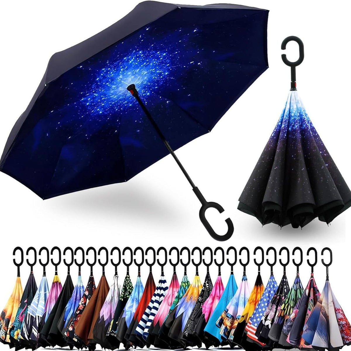Ombrello automatico da donna con elegante manico a C