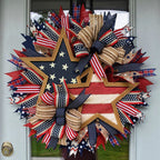 Ghirlanda decorativa unisex per porta in stile country con stella in legno, nastri e fasce versatili