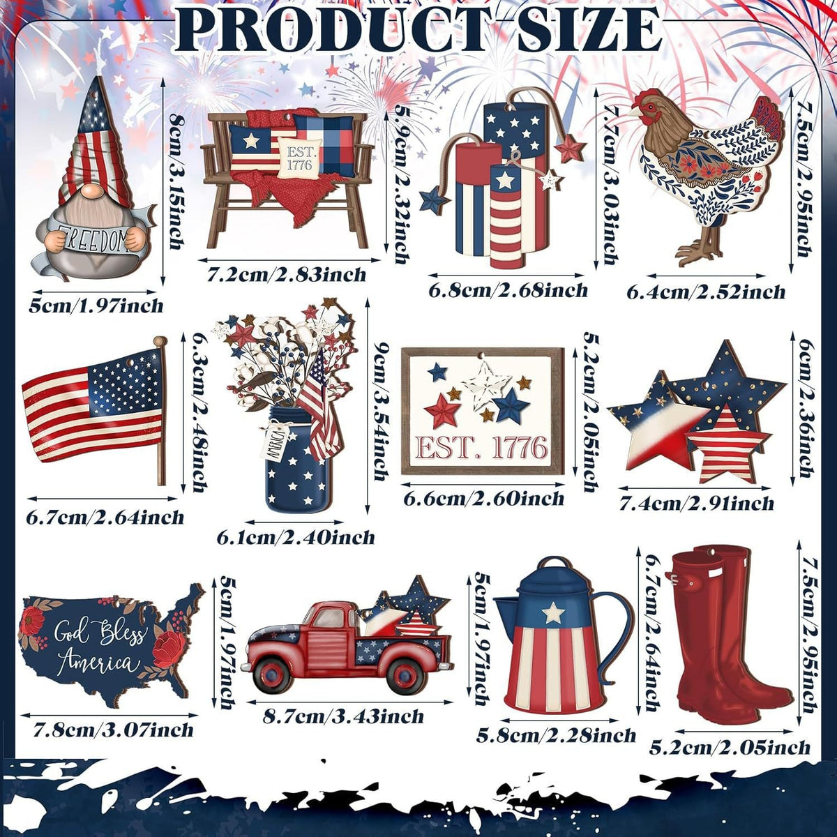 Set decorativo unisex nan patriottico con ciondoli in legno pendenti in stile rustico vintage