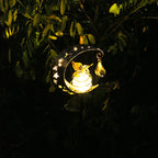 Lampada da giardino solare decorativa a forma di mezzaluna con sfera di cristallo sospesa e farfalla