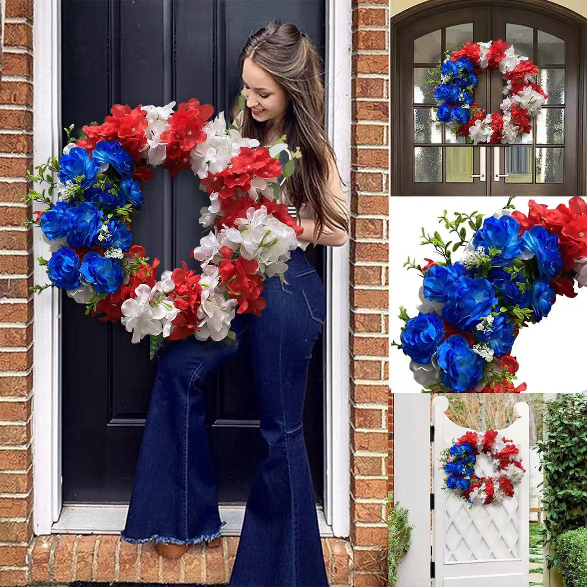 Ghirlanda floreale artificiale unisex nan patriottica con grappoli misti di peonia e ortensia