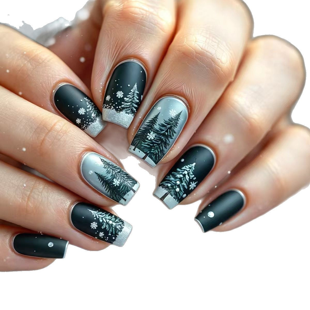 Nail art a tema foresta invernale