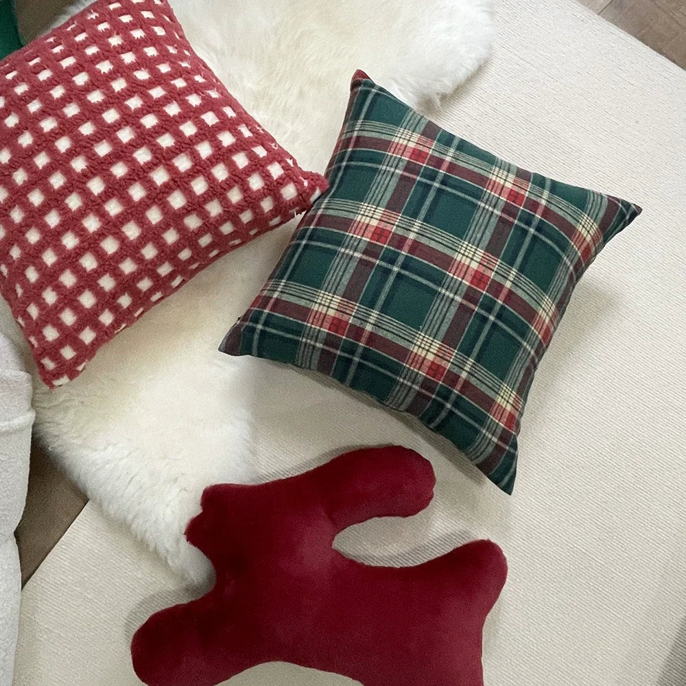 Cuscino natalizio scozzese rosso verde