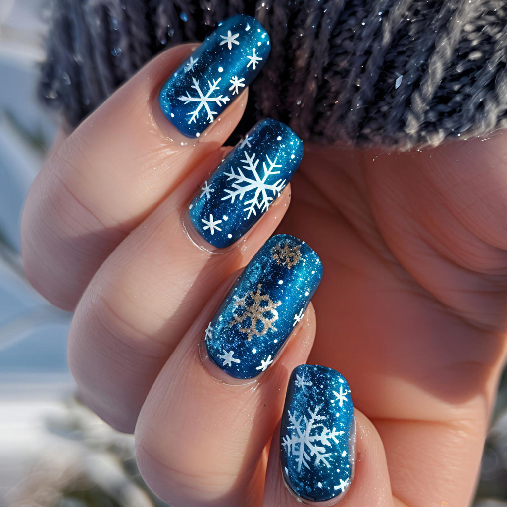 Nail art glitterata a tema invernale festivo