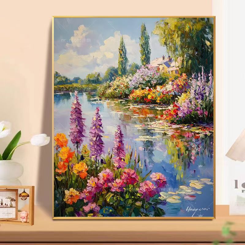 Arte della parete della pittura a olio del paesaggio floreale