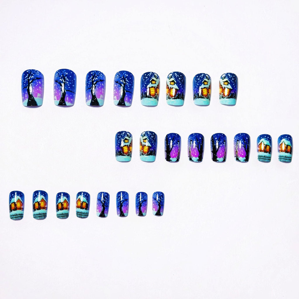 Nail art artistica con scena invernale