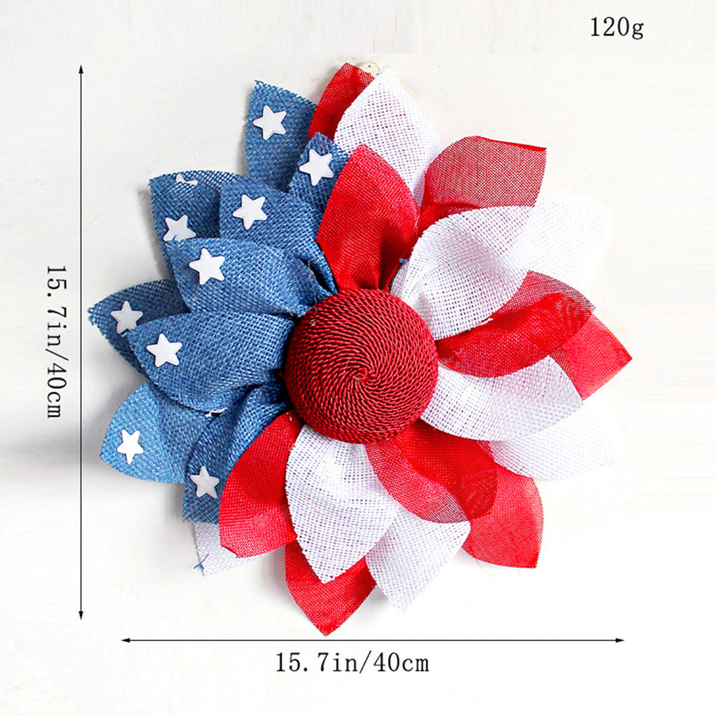 Ghirlanda unisex con pompon patriottico per porta d'ingresso e decorazioni a stella