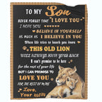 Coperta sentimentale in pile con grafica di un leone e un cucciolo e un messaggio sincero per papà