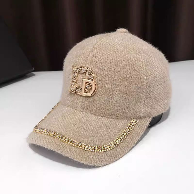 Berretto da baseball in lana decorata di lusso da donna