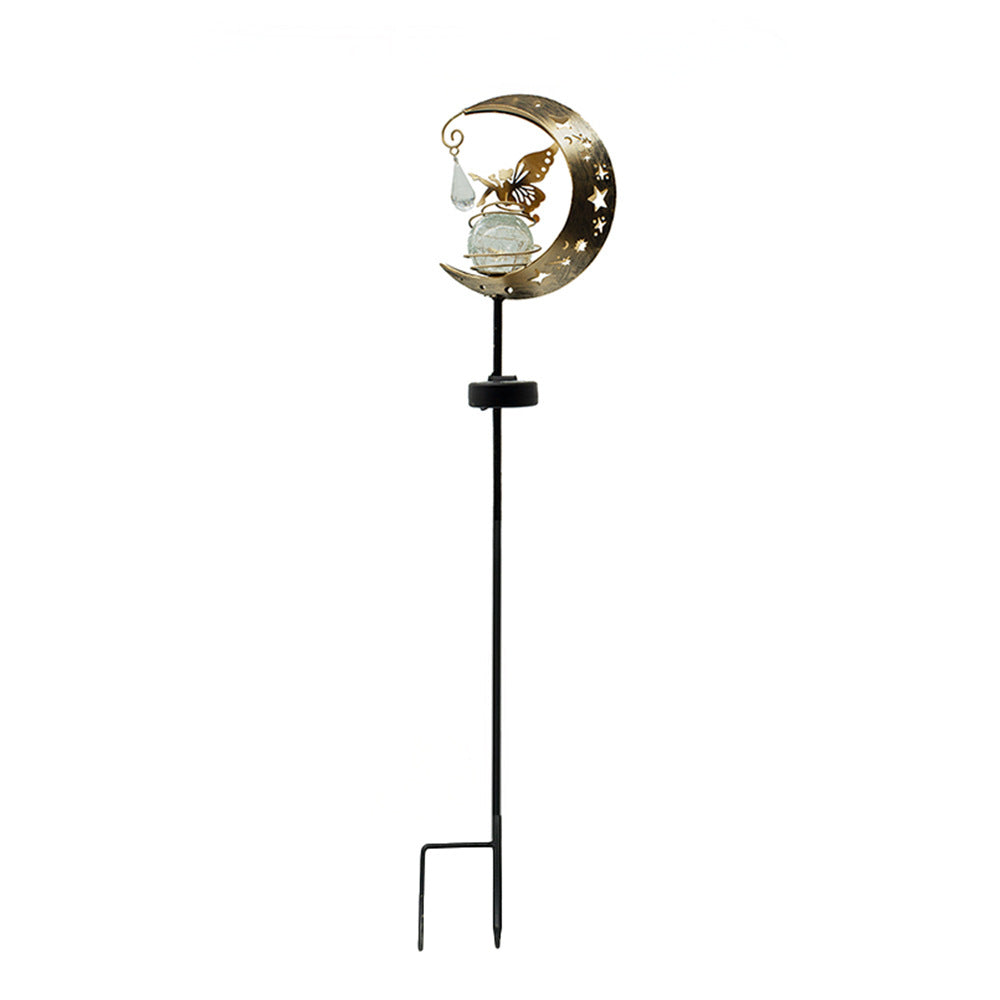 Lampada da giardino solare decorativa a forma di mezzaluna con sfera di cristallo sospesa e farfalla