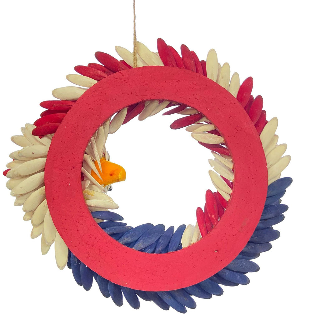 Ghirlanda decorativa per porta unisex fatta a mano con testa d'aquila e applicazioni di stelle in legno