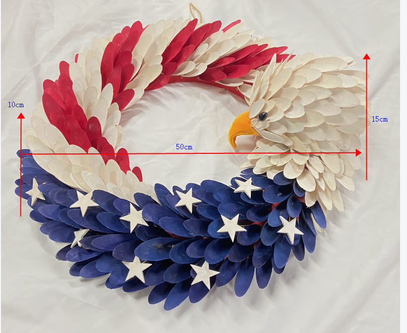 Ghirlanda decorativa per porta unisex fatta a mano con testa d'aquila e applicazioni di stelle in legno