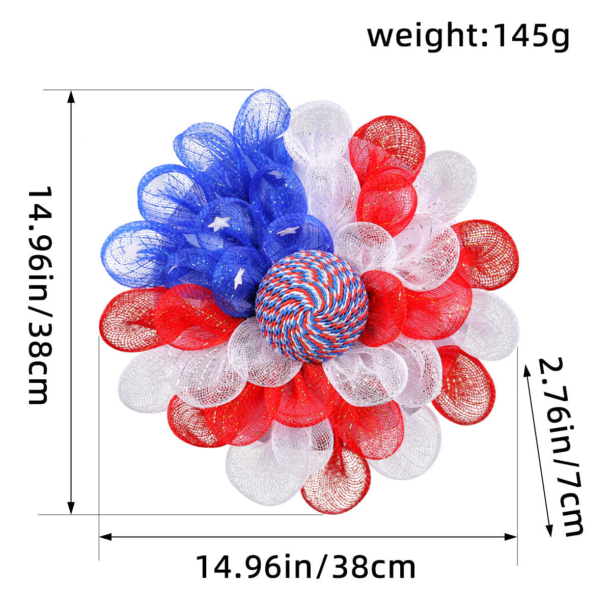 Ghirlanda unisex con pompon patriottico per porta d'ingresso e decorazioni a stella