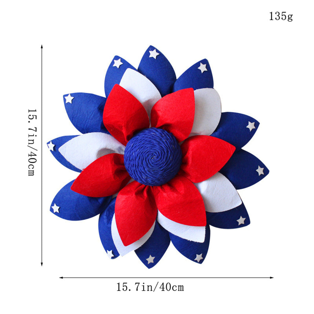Ghirlanda unisex con pompon patriottico per porta d'ingresso e decorazioni a stella