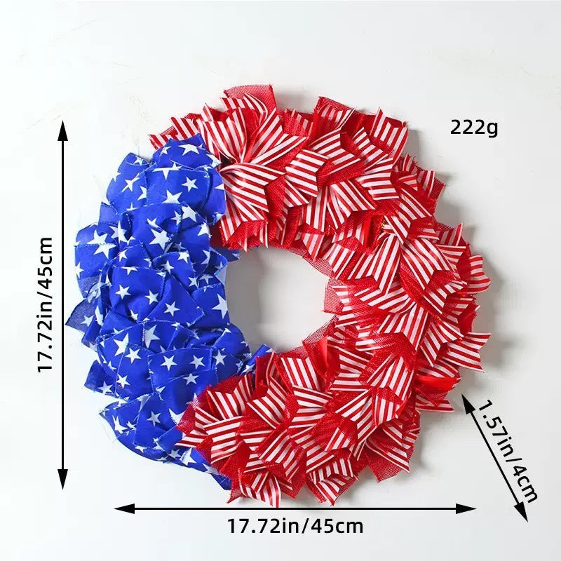 Ghirlanda decorativa unisex per porta con fiocchi in tessuto a strati e applicazioni di stelle