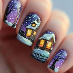 Nail art artistica con scena invernale