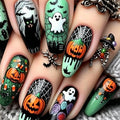 Set per unghie artificiali con disegni spettrali di Halloween