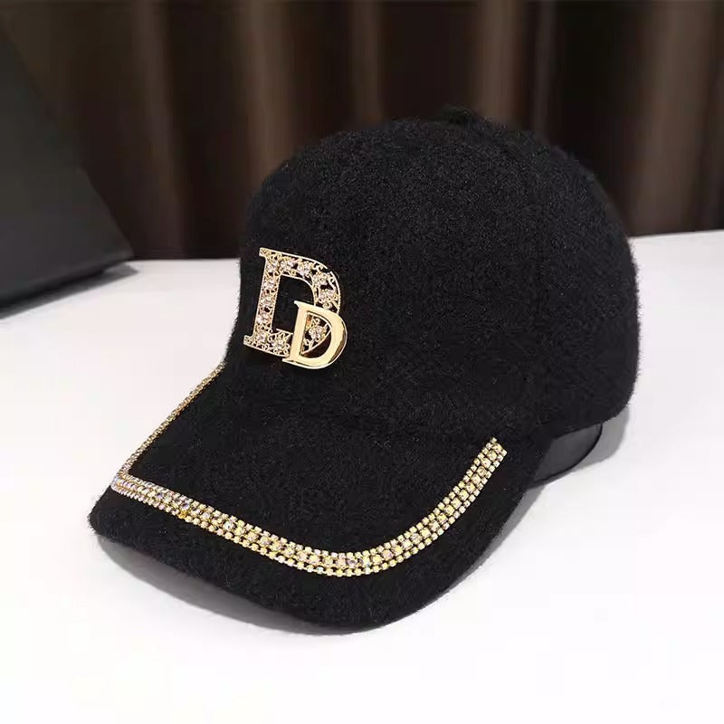 Berretto da baseball in lana decorata di lusso da donna