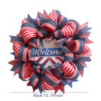 Ghirlanda unisex in tessuto americano patriottico e porta in legno con fiocchi in nastro