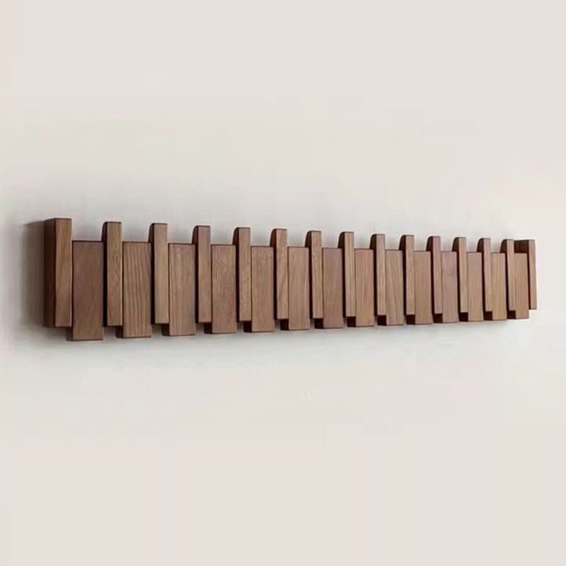 Appendiabiti da parete in legno con design a pianoforte, fatto a mano in colore naturale