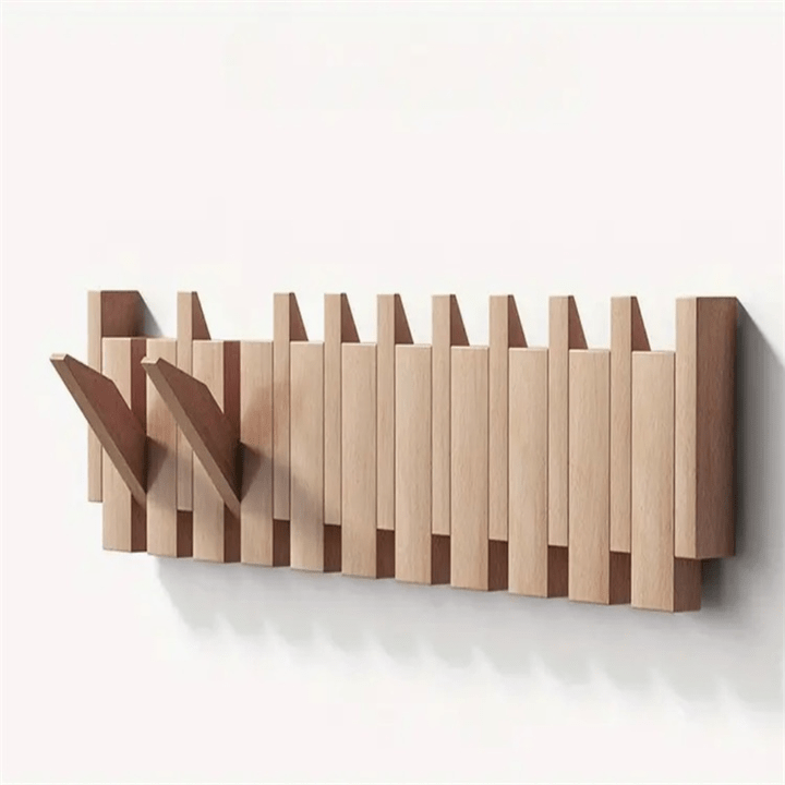 Appendiabiti da parete in legno con design a pianoforte, fatto a mano in colore naturale