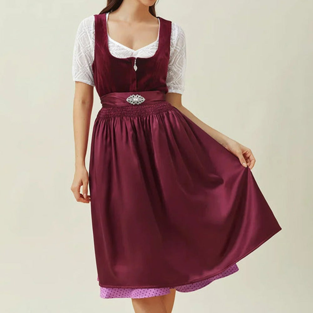 Abito Dirndl tradizionale | Velluto viola con grembiule decorato