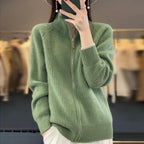 Cardigan/maglione da donna con cerniera in pura lana 100%.