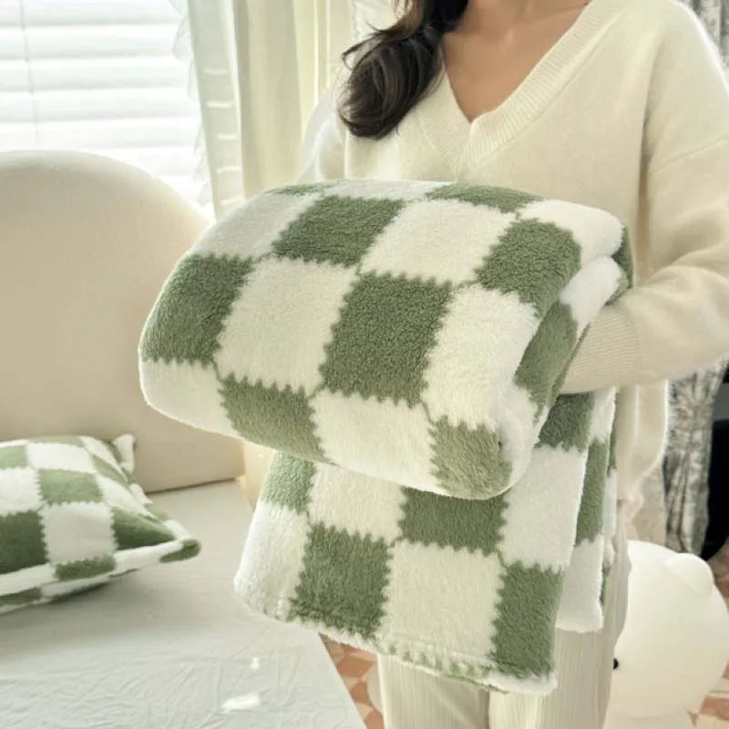 Coperta in pile Pandaluna con motivo a quadri | Morbido e traspirante | Per divano, letto e ufficio | Lavabile in lavatrice | Rosa/Bianco