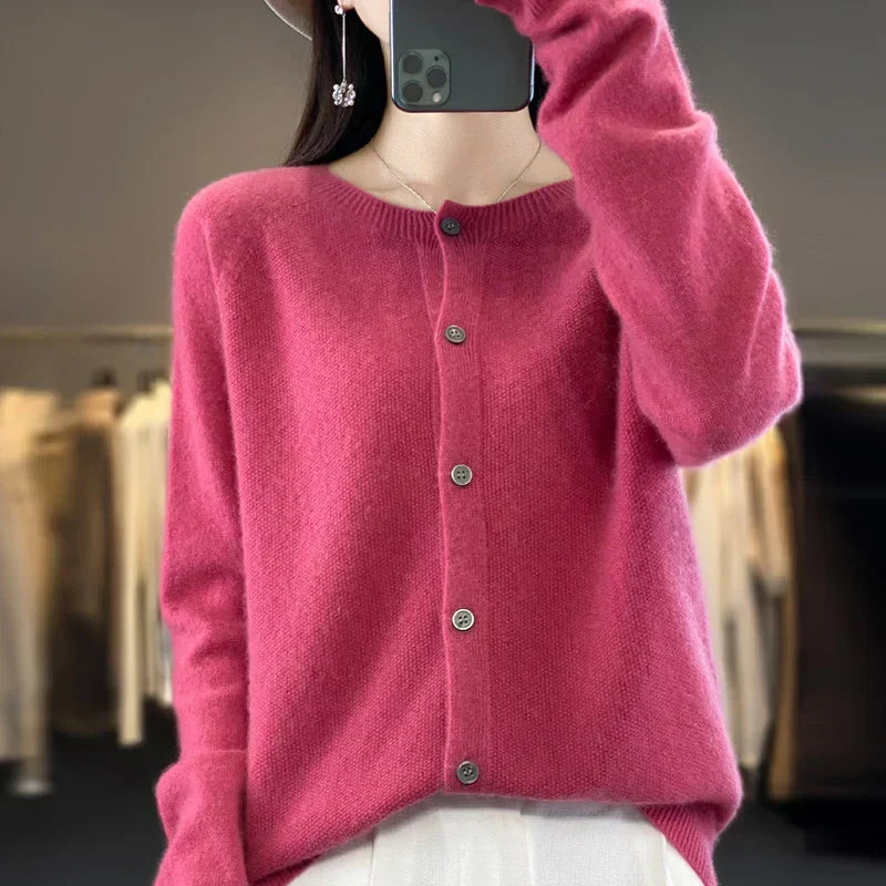 Cardigan ampio in pura lana 100% - Maglione girocollo autunno/inverno da donna