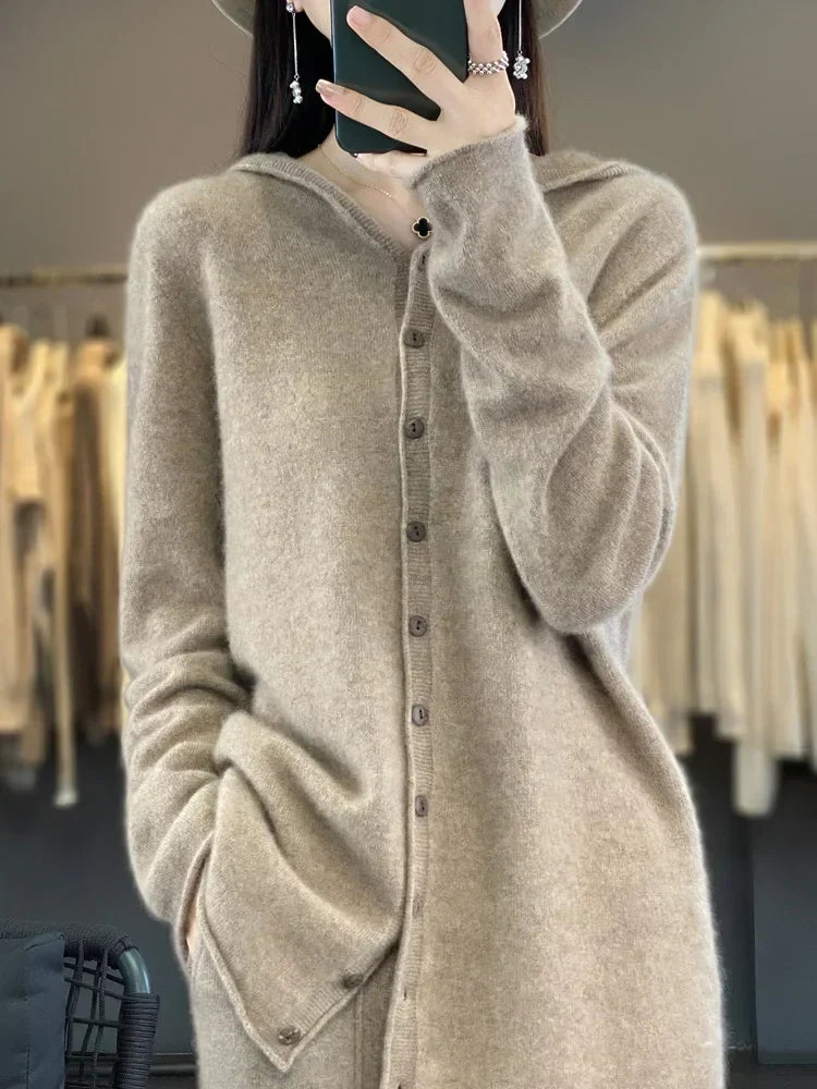 Pauline: maglione cardigan in lana 100% per l'inverno