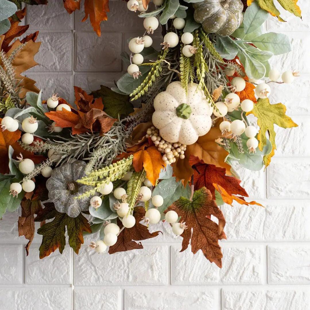 AutumnPumpkin Ghirlanda autunnale con foglie di acero e zucche | Decorazione della porta d'ingresso