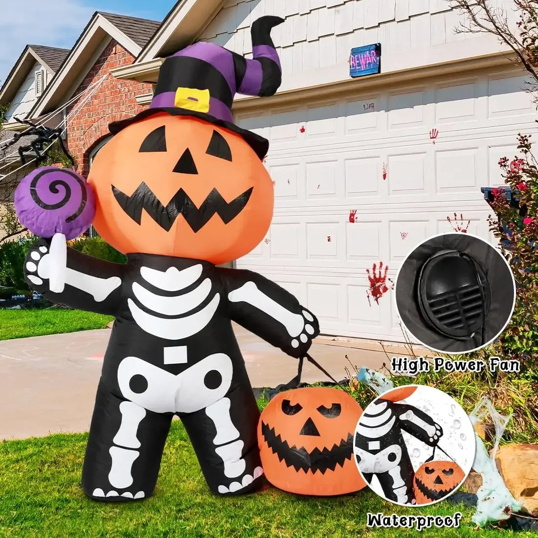 Decorazione da cortile con teschio di zucca gonfiabile da 1,8 m di Halloween 2025