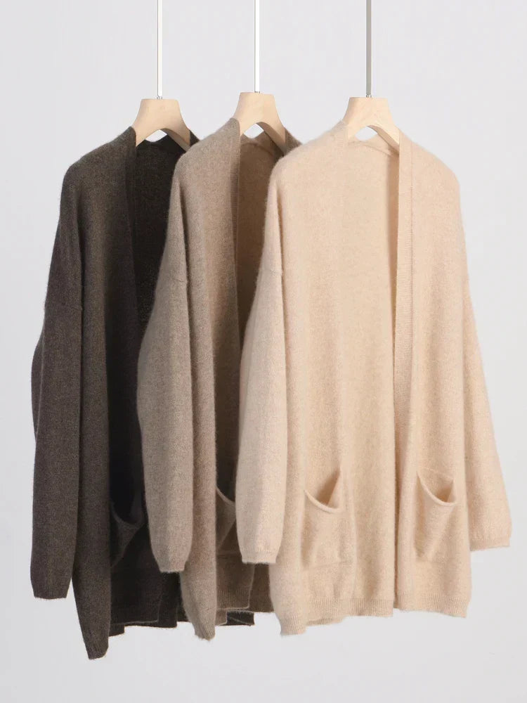 Cardigan/maglione Grace da donna autunno inverno | 100% Lana Merino, Tinta Unita, con Tasche