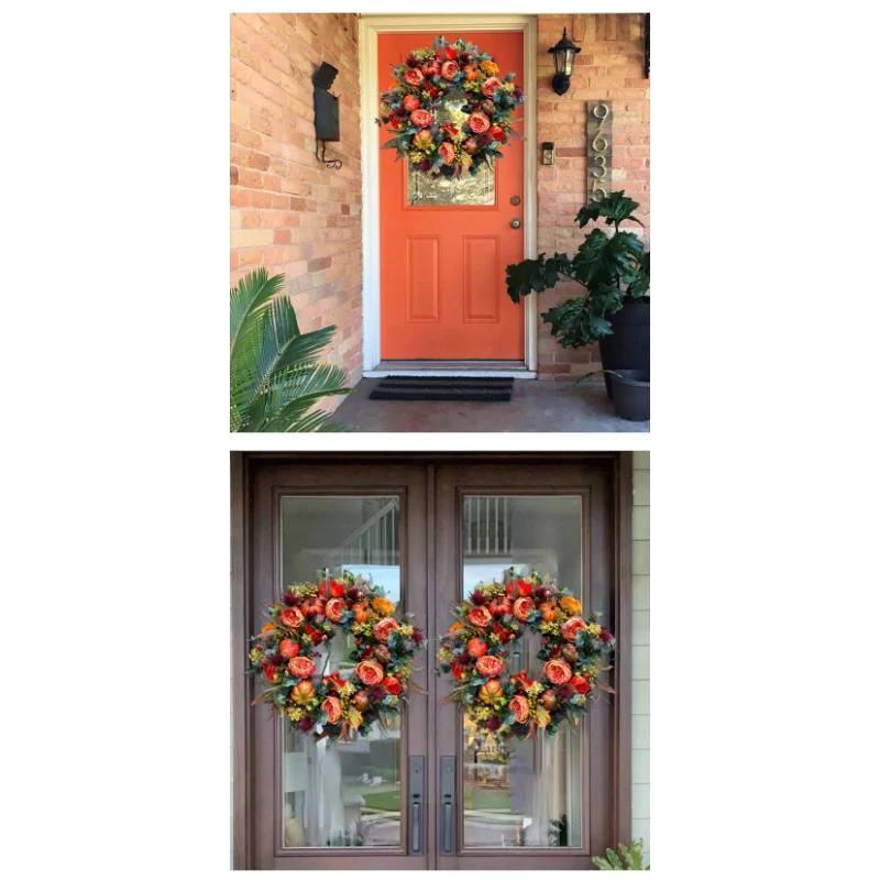 Fascino Autumna Ghirlanda per porta autunnale | Zucca e rattan | 40cm| Decorazione fatta a mano per l'autunno e il Ringraziamento