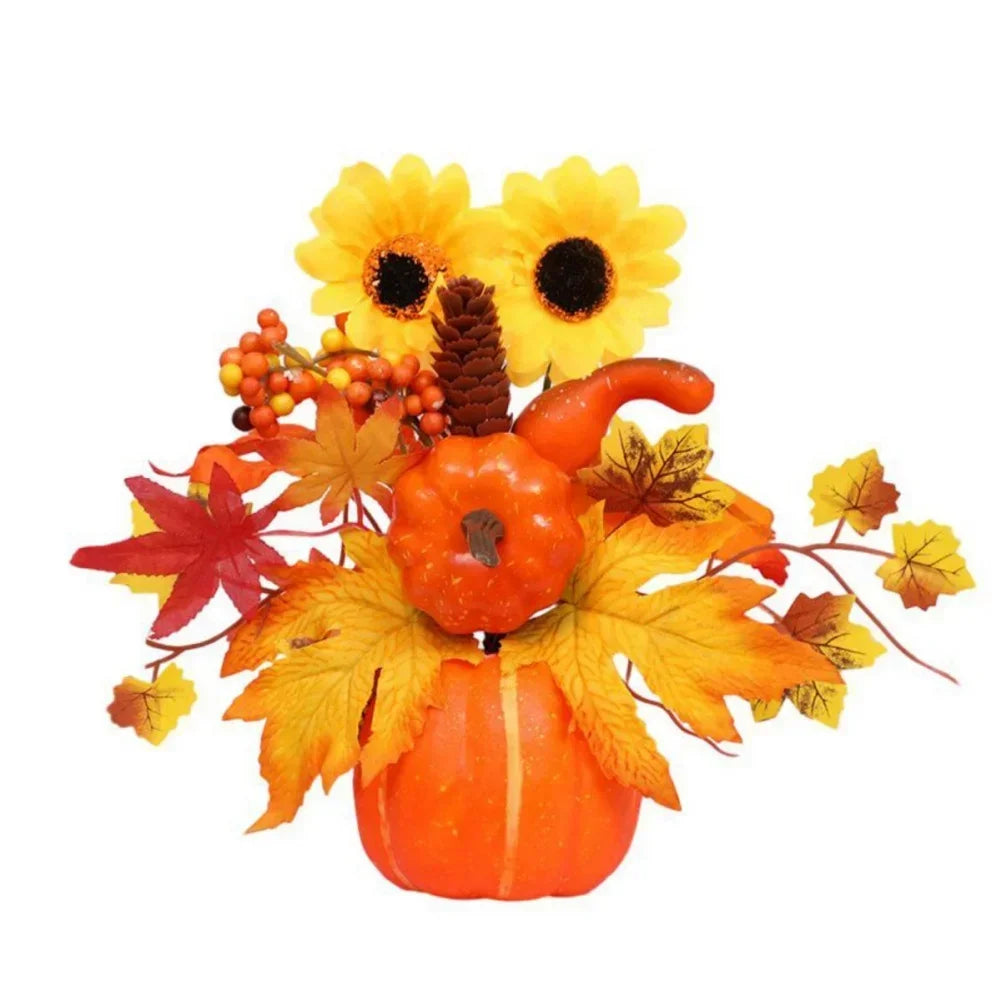 Magia d'autunno | Zucca decorativa con fiori artificiali | 25| 30cm| Decorazioni autunnali e di Halloween