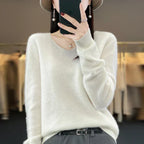 Maglione da donna con scollo a V in lana merino Aurelle, essenziale per tutti i giorni